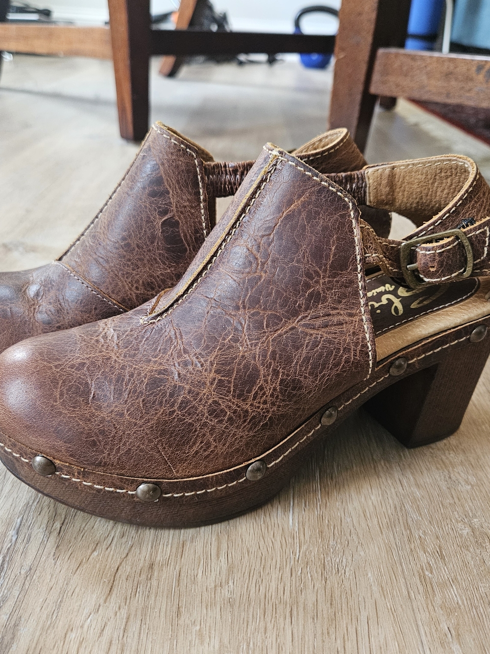 Sbicca Brown Studded Leather Clog Mules